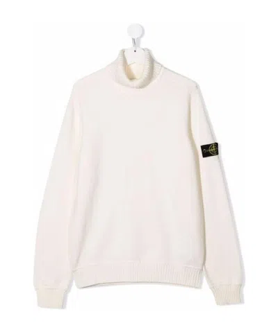 Stone Island Logo Patch Roll-neck Jumper In White
