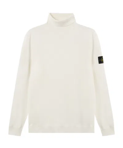 Stone Island Logo Patch Roll Neck Jumper In White