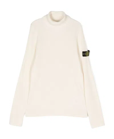 Stone Island Logo-patch Roll-neck Jumper In White