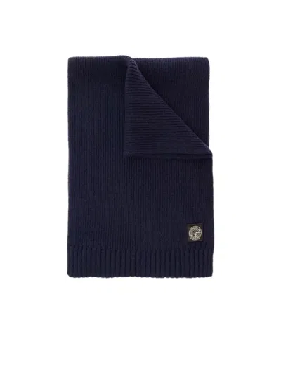 Stone Island Logo Patch Scarf For Kids In Blue