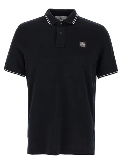 Stone Island Logo Patch Shirt Polo Blue In Black