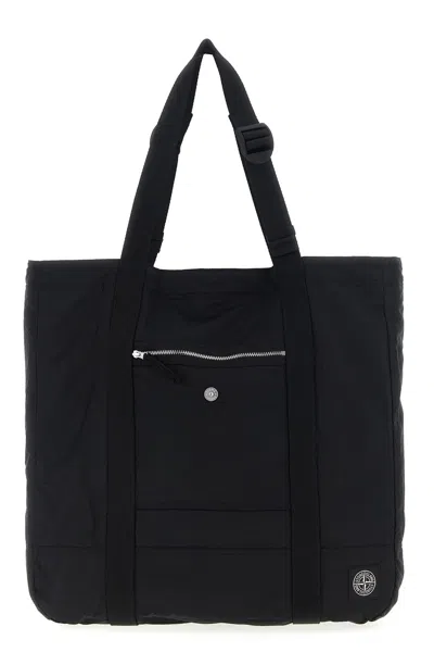 STONE ISLAND LOGO PATCH SHOPPING BAG