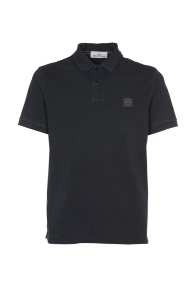 Stone Island Logo Patch Short-sleeved Polo Shirt In Blue