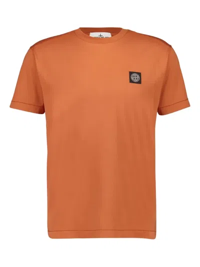 Stone Island Logo-patch Short-sleeve T-shirt In Orange