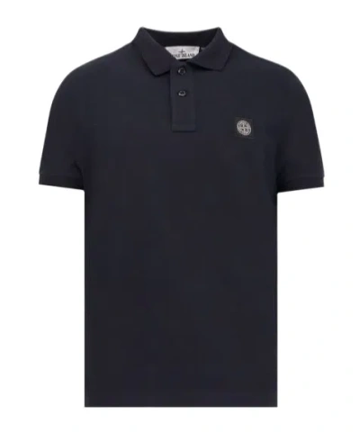 Stone Island Logo Patch Short-sleeved Polo Shirt In Black