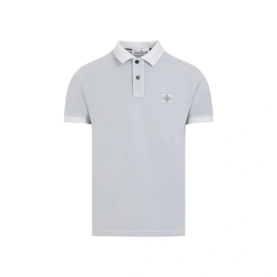 Stone Island Logo Patch Short-sleeved Polo Shirt In Gray