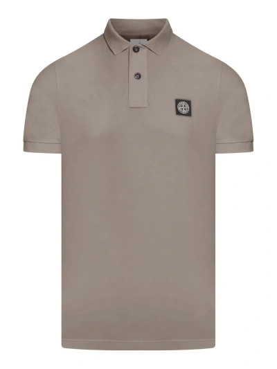 Stone Island Logo Patch Short-sleeved Polo Shirt In Gray