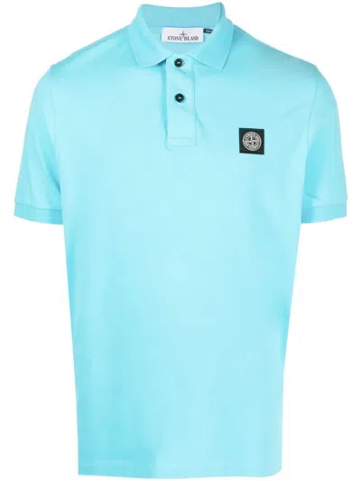 Stone Island Logo-patch Short-sleeved Polo Shirt In Turquoise