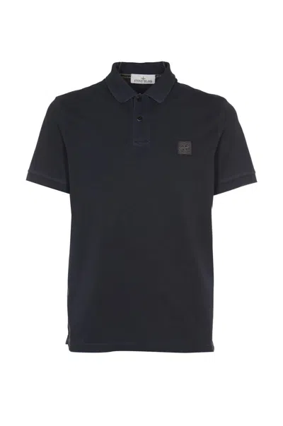 Stone Island Logo Patch Short-sleeved Polo Shirt In Blue