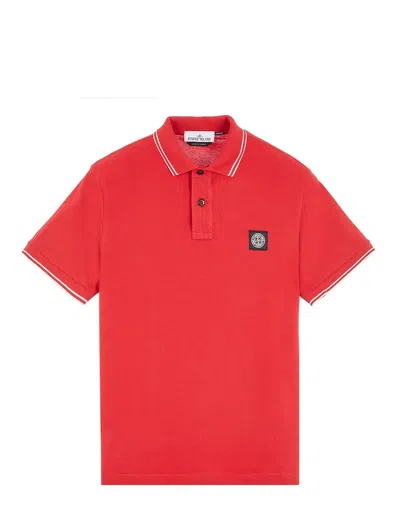 Stone Island Logo Patch Short-sleeved Polo Shirt In Rosso