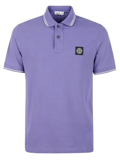 Stone Island Logo Patch Short-sleeved Polo Shirt In Viola