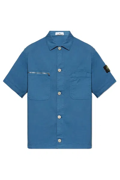 Stone Island Logo Patch Short Sleeved Shirt In Blue