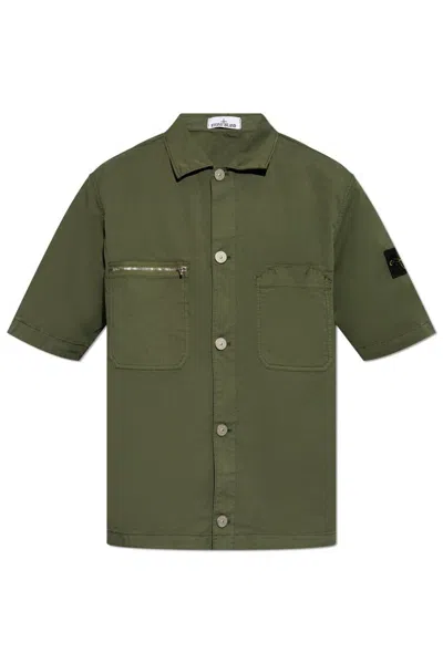 Stone Island Logo Patch Short Sleeved Shirt In Green