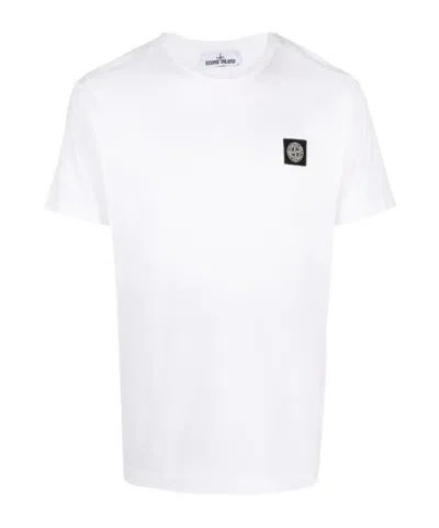 Stone Island White Cotton T-shirt With Logo Patch