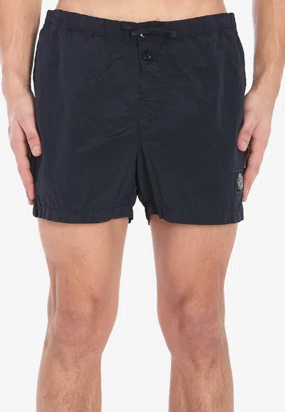Stone Island Logo Patch Short Swim Trunks In Blue
