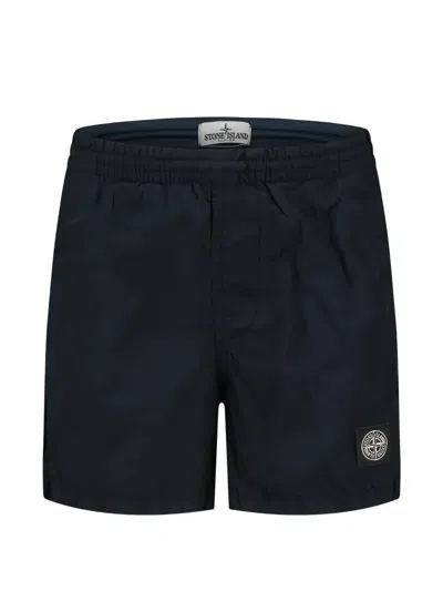 Stone Island Kids' Logo Patch Shorts In Blue