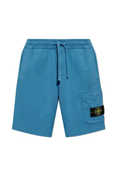 Stone Island Compass-logo Cotton-fleece Bermuda Shorts In Blue