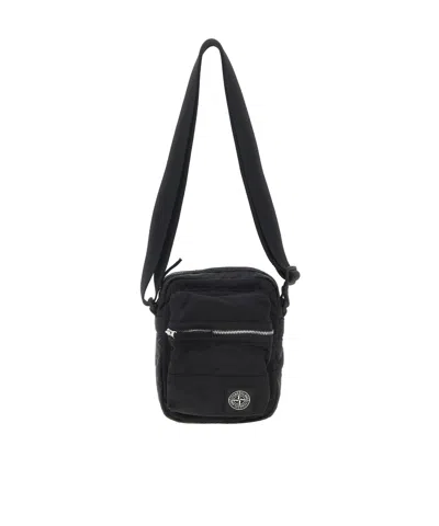 Stone Island Logo Patch Shoulder Strap Crossbody Bags Black