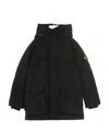 Stone Island Logo-patch Sleeve Hooded Coat In Black