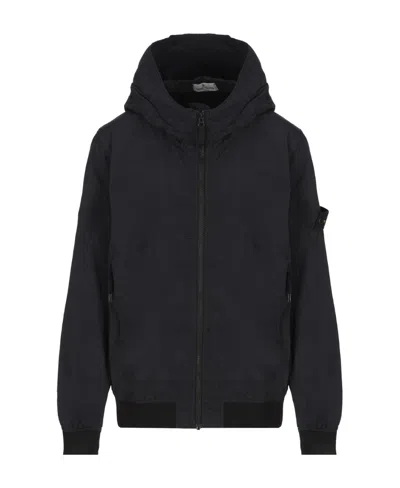 Stone Island Logo-patch Sleeve Hooded Jacket In Black
