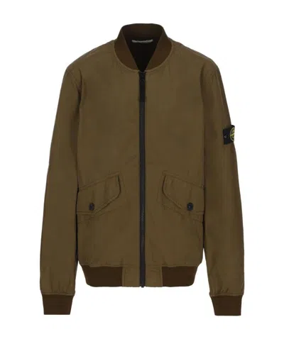 Stone Island Logo-patch Sleeve Jacket In Green