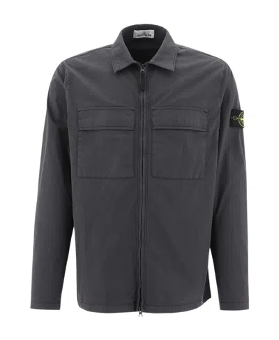 Stone Island Logo-patch Sleeve Shirt In Gray