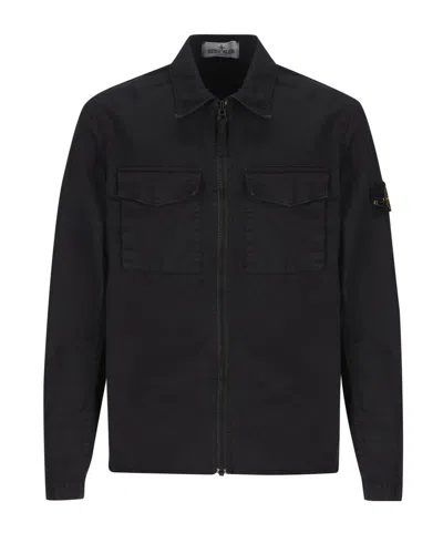 Stone Island Logo-patch Sleeve Shirt Jacket In Black