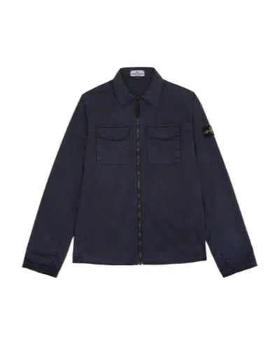 Stone Island Logo-patch Sleeve Shirt Jacket In Blue