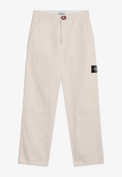 STONE ISLAND LOGO PATCH STRAIGHT-LEG CHINO PANTS