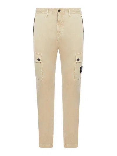 Stone Island Logo Patch Straight Leg Pants In Neutral