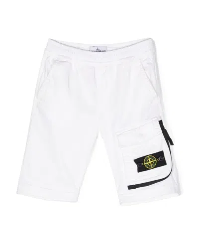 Stone Island Logo-patch Straight-leg Shorts In White