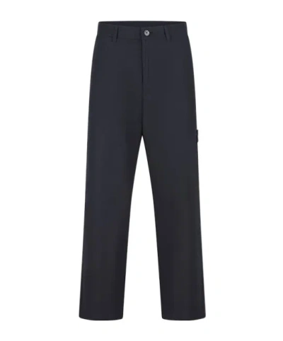 Stone Island Logo Patch Straight-leg Trousers In Blue