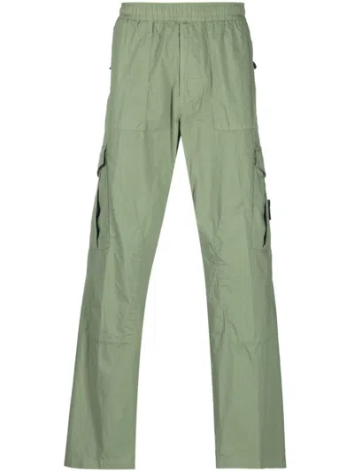 Stone Island Logo-patch Straight-leg Trousers In Grün