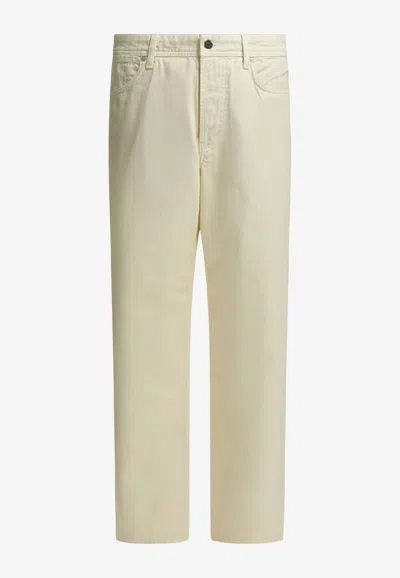 Stone Island Logo Patch Straight-leg Pants In White