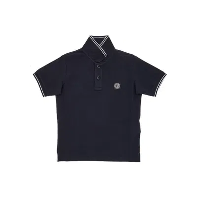 Stone Island Logo Patch Stretch Piquet Polo Shirt Kids In Blue