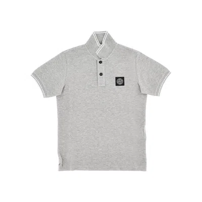 Stone Island Logo Patch Stretch Piquet Polo Shirt Kids In Grey