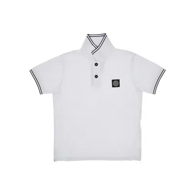 Stone Island Logo Patch Stretch Piquet Polo Shirt Kids In White
