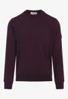 Stone Island Crew Neck Wool Sweater With Ribbed Texture In Burgundy