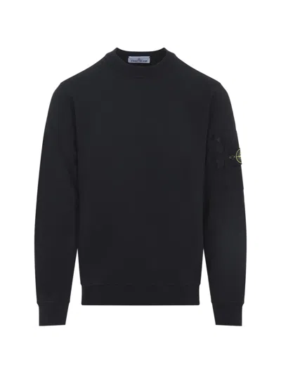 Stone Island Navy Blue Crewneck Logo Patch Sweatshirt In Black