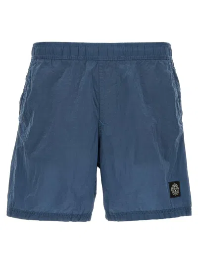 Stone Island Logo Patch Swim Shorts In Blue