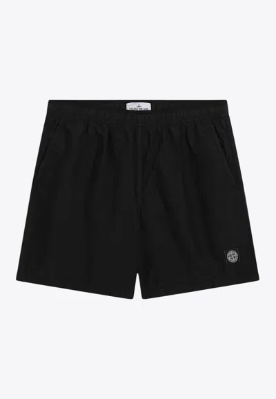 Stone Island Logo Patch Swim Shorts In Black
