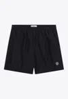 Stone Island Compass-badge Crinkled Shorts In Blue
