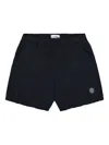 Stone Island Compass-badge Crinkled Shorts In Blue
