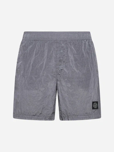 Stone Island Logo-patch Swim Shorts In Grey