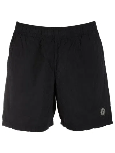 Stone Island Logo Patch Swimming Shorts In Black