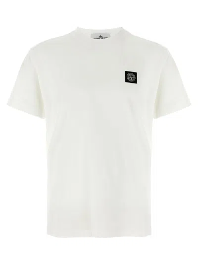 Stone Island White Cotton T-shirt With Logo Patch