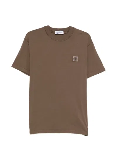 Stone Island Short Sleeve T Shirt Ribbed Neckline In Brown