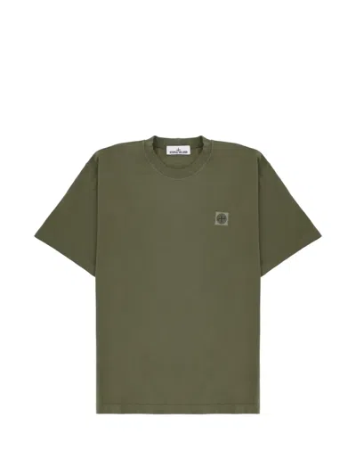 Stone Island Logo Patch Crew Neck Short Sleeve T-shirt In Brown
