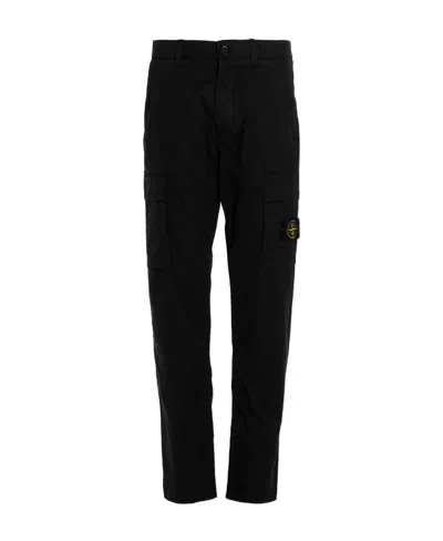 Stone Island Logo-patch Tapered Cargo Trousers In Black