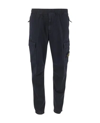 Stone Island Mens Navy Blue Brand-badge Tapered-leg Regular-fit Stretch-cotton Trousers